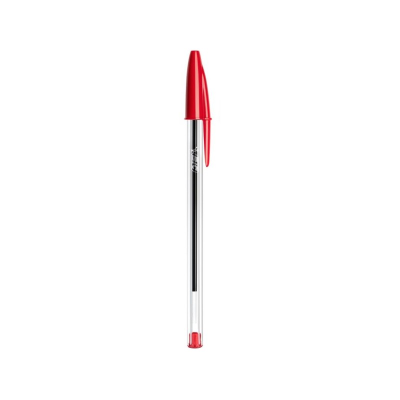 Stylo bille Bic Cristal Clic rouge - stylo bille bic rouge crystal cristal  rétractable boite à transparent sans capuchon pointe moyenne - Val d'eure